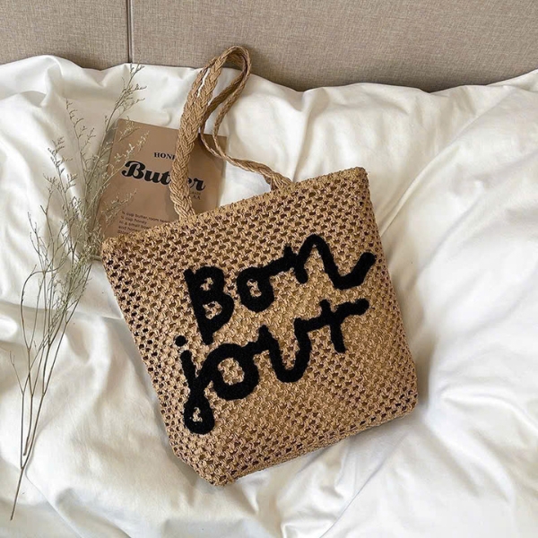 Bonjour Raffia Tote Bag