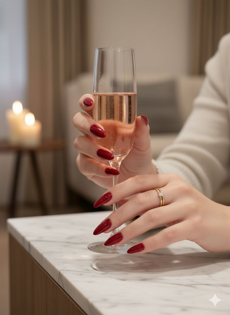 close-up of deep wine red nails holding a glass of red wine close-up of deep wine red nails holding a glass of red wine